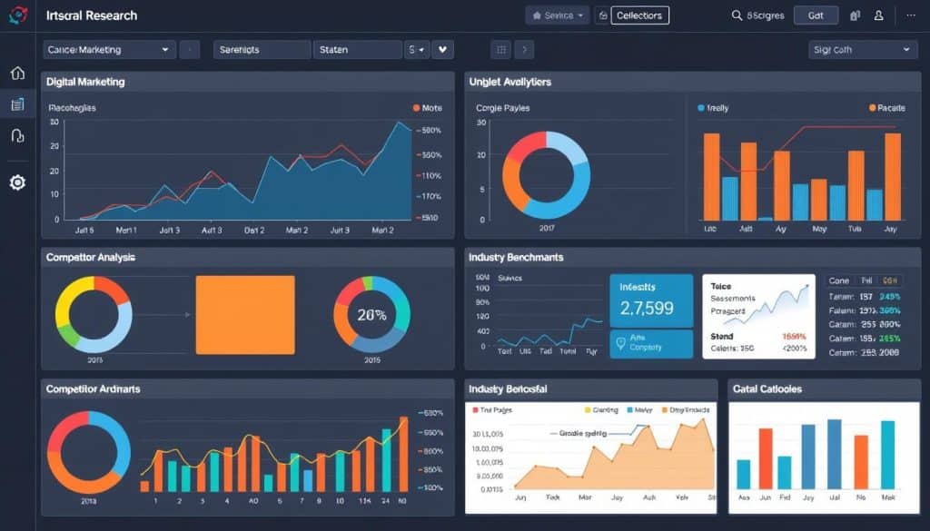 Market research dashboard showing digital marketing trends and analytics