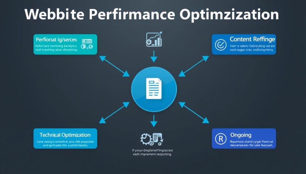 Website performance optimization process flowchart showing the five key phases